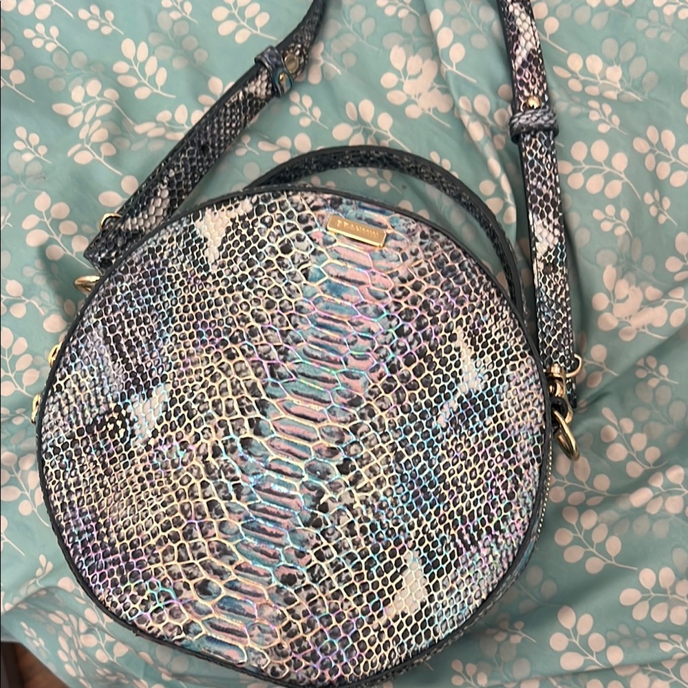 Brahmin Blue and Purple Crossbody Bag with Snakeskin Design
